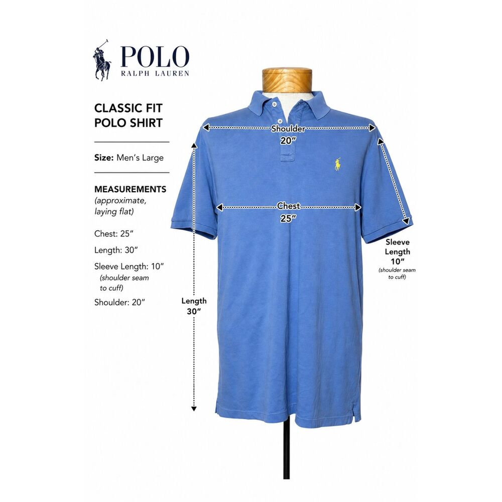 Polo Ralph Lauren Classic Fit Polo Shirt Blue Yellow Pony Men's Large L Cotton - Picture 8 of 10
